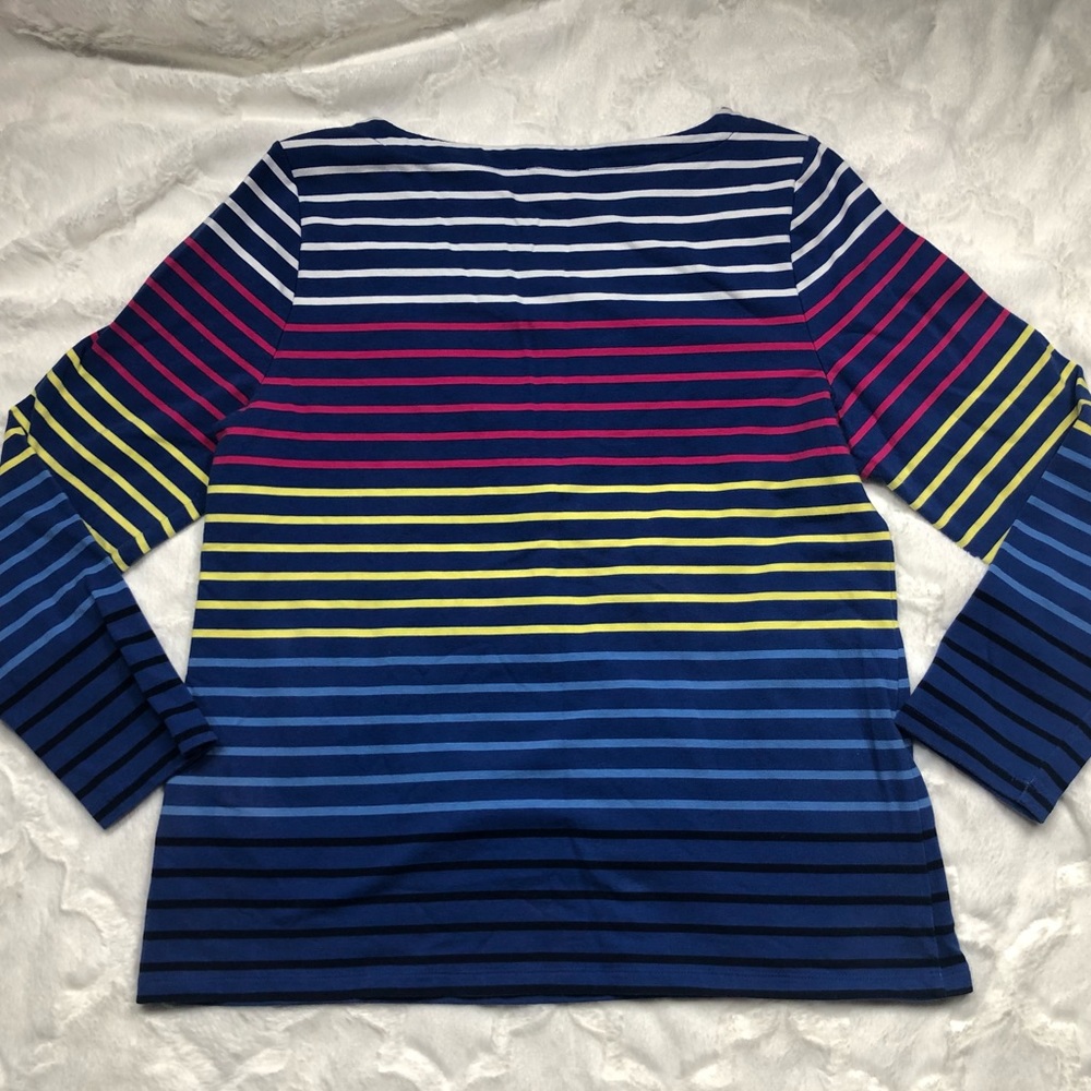Talbots Hello Saturday Bright Striped Casual Tee size Large Petite - Picture 7 of 11